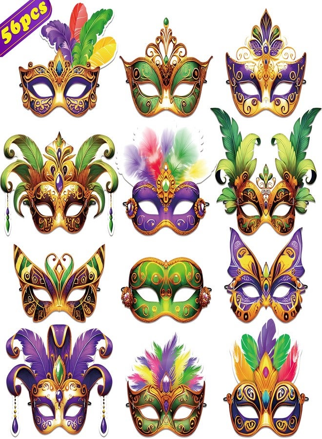 80UncleKimby 56PCS Mardi Gras Masks Bulk Set: Party Decorations Carnival Favors(Paper) - Image 1